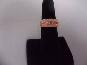 Ring-Rose Gold Band With Purple & White Stones Size 6