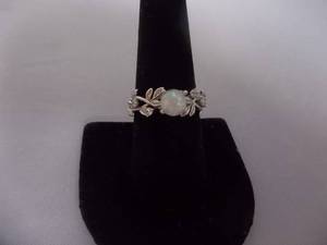 Ring-Silver Tone Band Marked 925 With Opal Stone Size 9