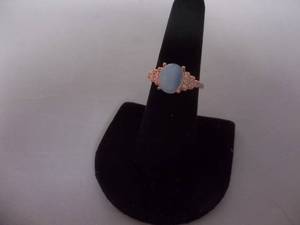 Ring-Rose Gold Tone Band Marked 925 With Moon Stone Size 8