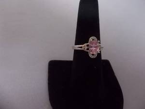 Ring-Silver Tone Band Marked 925 With Pink Center Stone Size 8