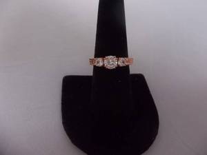 Ring-Rose Gold Tone Band With White Stones Size 8-12