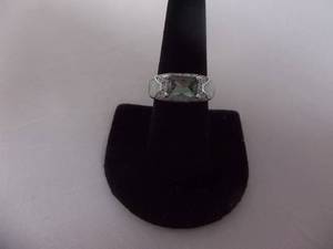 Ring-Silver Tone Band Marked 925 With Large Center Stone & Mermaid Inlay Size 9
