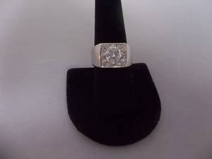 Ring-Silver Tone Band Marked S925 With Large Center Stone Size 9