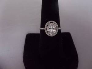 Ring-Silver Tone Band With Large White Center Stone Size 9