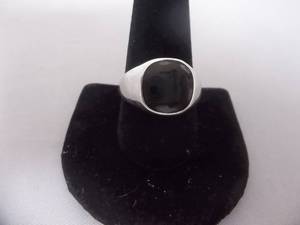 Ring-Silver Tone Band With Black Inlay Size 11