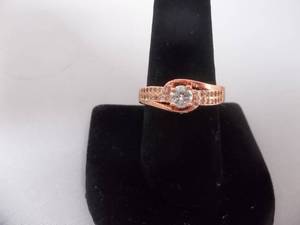 Ring-Rose Gold Tone Band With White Stone Size 9-12