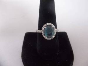 Ring-Silver Tone Band With Blue Stone Size 9-12