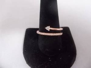 Ring-Rose Gold Tone 2-Layer Band With White Stones Size 11