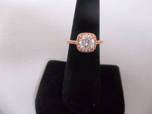 Ring-Rose Gold Tone Band With White Stones Size 6-12