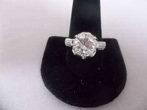 Ring-Silver Tone Band Marked S925 With Large White Center Stone Size 11-12