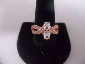 Ring-Rose Gold Tone Band With White Stones Size 12