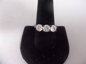 Ring-Gun Metal Tone Band Marked S925 With 3 White Stones Size 10