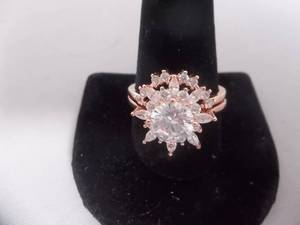 Ring-Rose Gold Tone 2-Piece Bands With White Stones Size 11