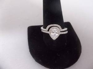 Ring-Silver Tone 2-Piece Bands With White Stones Size 12