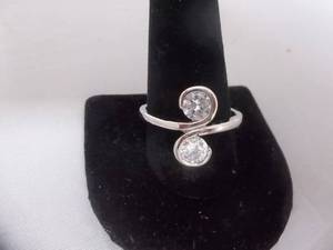 Ring-Silver Tone Band With White Stones Size 12