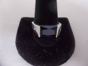Ring-Silver Tone Band Marked S925 With Blue Stone Size 12