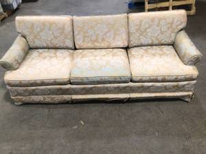 Used 3 Seat Sofa gold and white design couch (still has a lot of life left) review all pictures