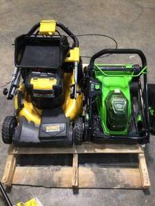 Lot of two lawn mowers (red and green) working condition see all pictured