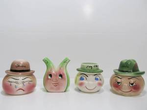 Set of 4 Vintage 1950s Anthropomorphic Ceramic Condiment Jars