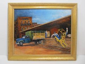 Framed Signed Oil on Board Painting - Accident at The Flour Mill