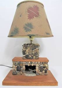 Nice Vintage Folk Art Stone Fireplace Table Lamp