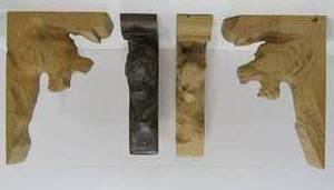 Lot of 4 Hand Carved Wood Lion Head Architectural Brackets by Chris Effrem