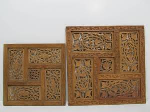 Pair of Ornate Hand Carved Pierced Wood Architectural Panels