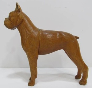 Excellent Hand Carved Signed Wooden Boxer Dog Carving by Jose Pinal