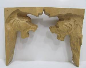 Matching Pair of Vintage 1950s Hand Carved Wooden Folk Art Architectural Corner Brackets