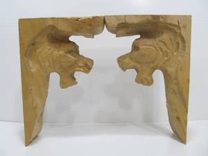 Matching Pair of Vintage 1950s Hand Carved Wooden Folk Art Architectural Corner Brackets