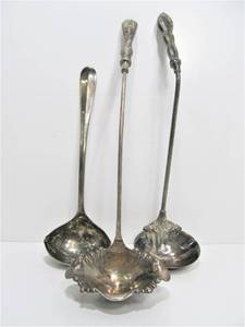 3 Large Antique Silverplated Ladles&nbsp