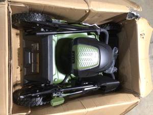 lot 19 image: Green Machine 62 V cordless 2 in 1 High Wheel Push Walk Behind Mower Brushless 22in. (not checked, no battery, no charger) review pictures