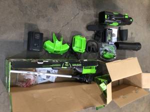 lot 21 image: Greenworks PRO 13in. 60 V Battery Cordless TORQDRIVE Brushless String Trimmer with 2.0 Ah Battery and Charger