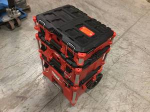 lot 114 image: Milwaukee PACKOUT 22 in. Modular Tool Box Storage System Good Condition Review Pictures