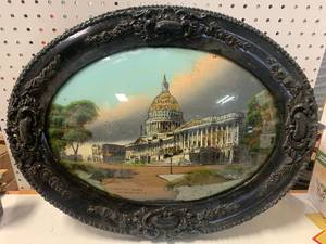 Antique 1916 US Capitol Curved Glass Art 18� X 24�