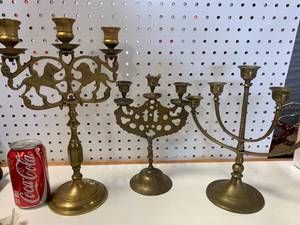 Lot of 3 Antique Brass Candleholders