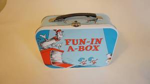 lot 9 image: Vintage Metal Fun-In A-Box Lunch Box The Cat In The Hat By Dr. Suess 1957