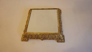 lot 19 image: Beveled Glass Mirror Tabletop Display with Antiqued-Gold Ornate Pedestal Frame
