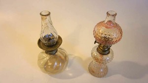 lot 38 image: Two Vintage Kerosene Lamps With Chimneys