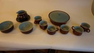 lot 49 image: Vintage Red Wing Stoneware Pottery Village Green Various Serving Dishes -13 Pieces