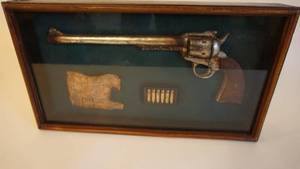 lot 51 image: Memorabilia Shadow Box Replica of COLT Revolver and Accessories