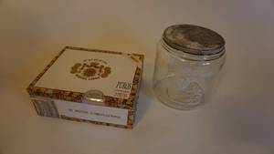 lot 55 image: Cuban Punch Cigar Box-Antique MI LOLA Clear Cigar Jar