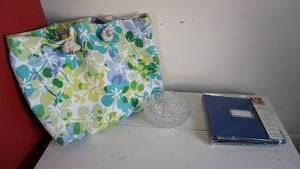 lot 87 image: Floral Tote-Etched Glass Serving Bowl-Photo AlbumScrapbook