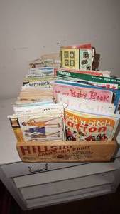 lot 117 image: Vintage Hillside California Fruit Crate Filled With Books & Sewing Patterns & Craft Books