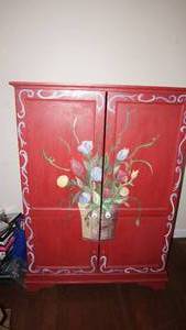 lot 119 image: Vintage Hand Painted ArmoireEntertainment Center
