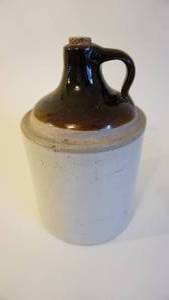 lot 130 image: Antique Stoneware Whiskey Finger Jug w Cork