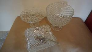 lot 152 image: Crystal Pedestal Bowl-Crystal Serving Tray With Spoon Slot-Crystal Pedestal Cake Plate