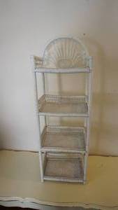 lot 159 image: Vintage White Wicker Four-Tier Shelf