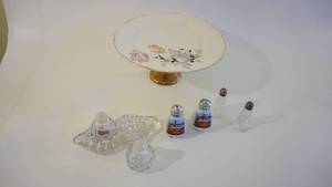 lot 218 image: Collectible Salt & Pepper Shakers Including Oriental Footed Cake Plate, 3-piece Crystal, Advertising etc.