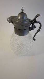 lot 228 image: Large 12 Pewter & Cut Glass Pitcher--Mint-Made In Italy